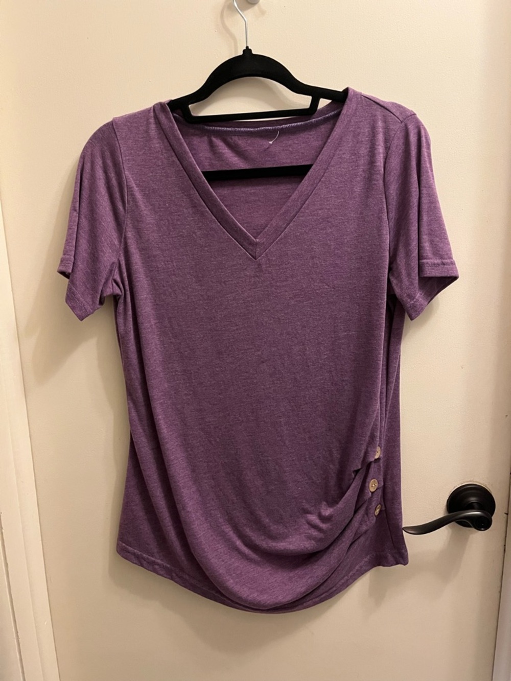Purple V-Neck Short Sleeve Women's Top